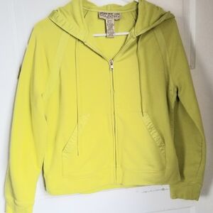 Vtg Jones NY Country Petite Neon Lime Green Zip-Up Hoodie Kangaroo Pocket SP